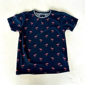 Cactus Boys Christmas Flamingo T-Shirt Navy Blue Size 11/12 Holiday Santa Hat